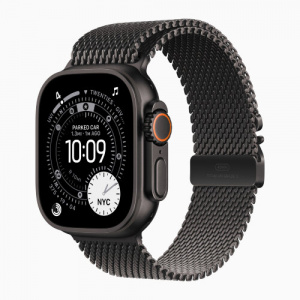 Apple Watch Ultra 3 49mm  Milanese Loop -  Black Titanium Case with Black Milanese Loop