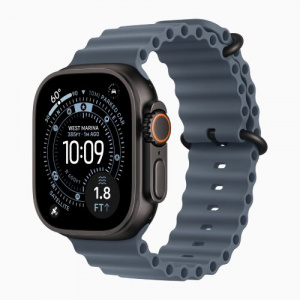Apple Watch Ultra 3 49mm Ocean Band - Black Titanium Case with Anchor Blue Ocean Band